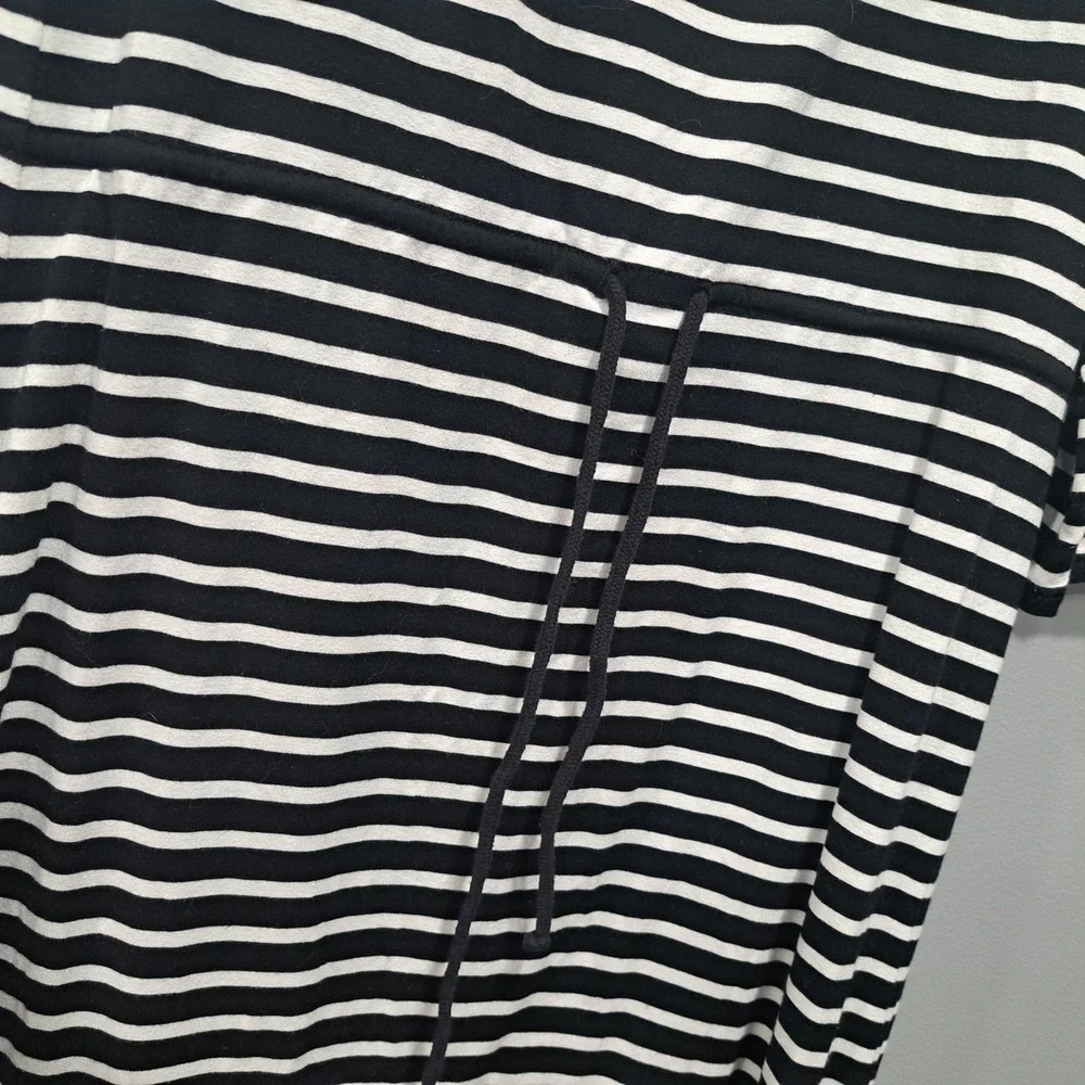White House Black Market Striped Drawstring Knit Dress Black White 3/4‎ Sleeve M
